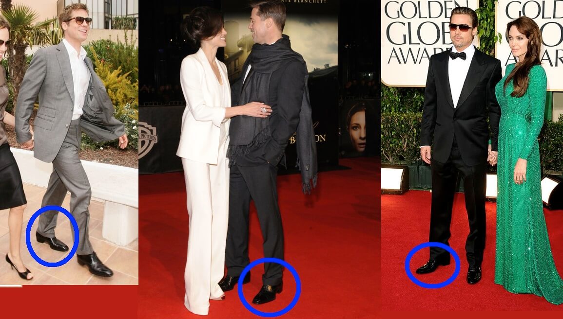 Brad Pitt wearing elevator shoes, 3 pictures in one