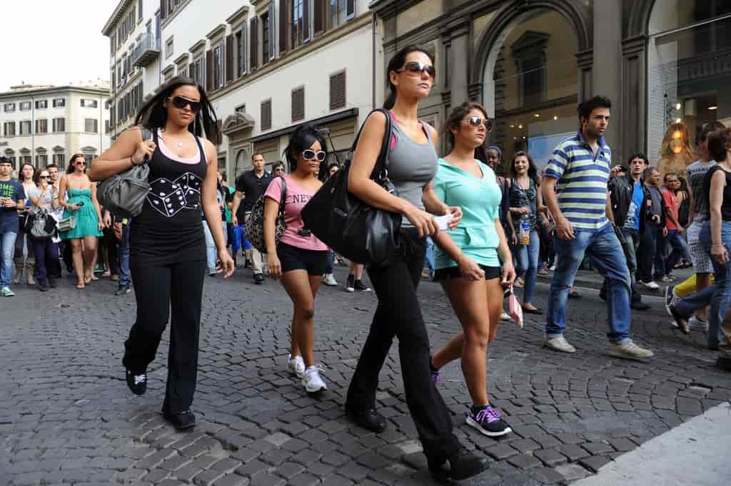People on Florence Street during a day