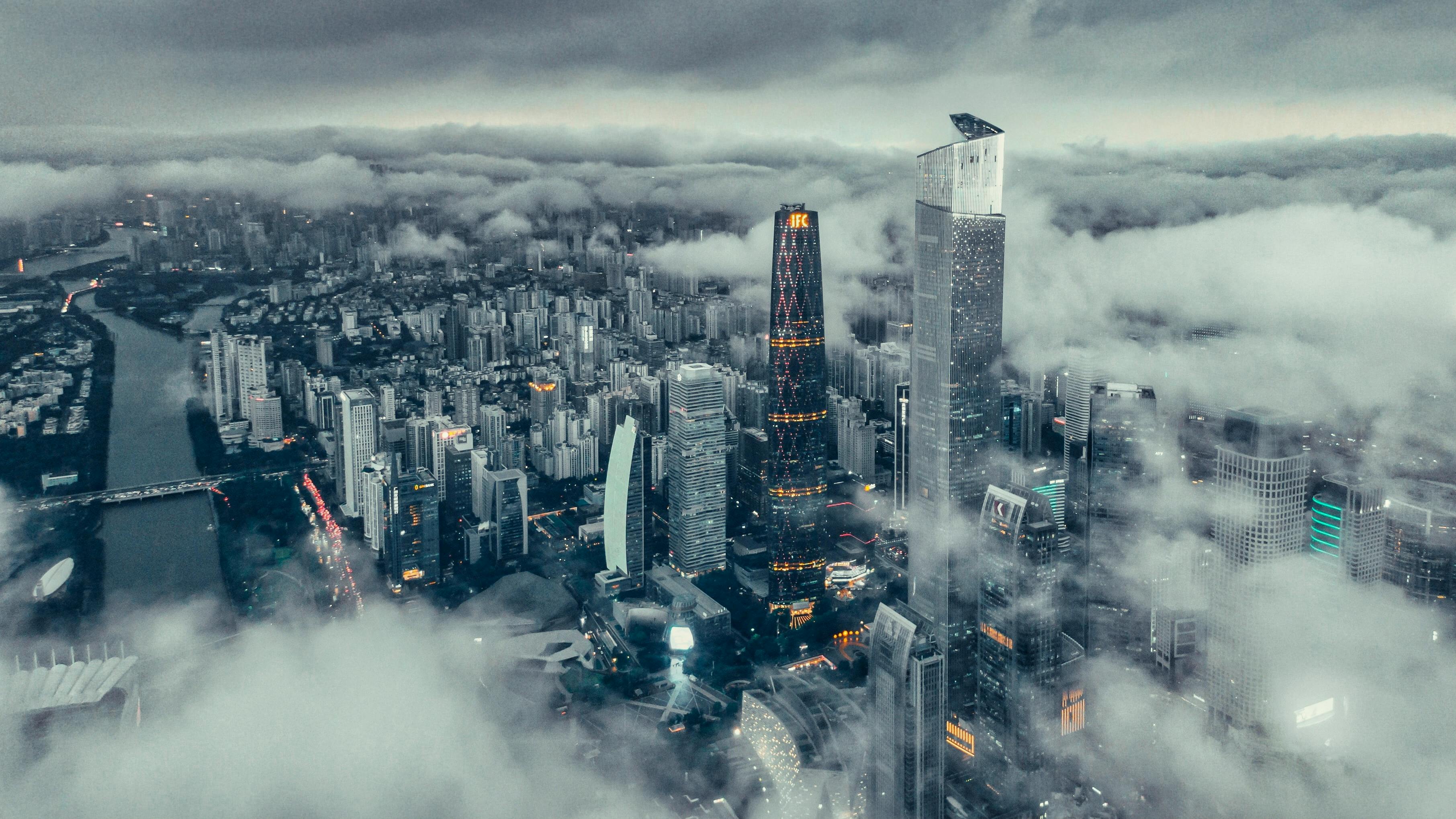 Guangzhou city drone view at day