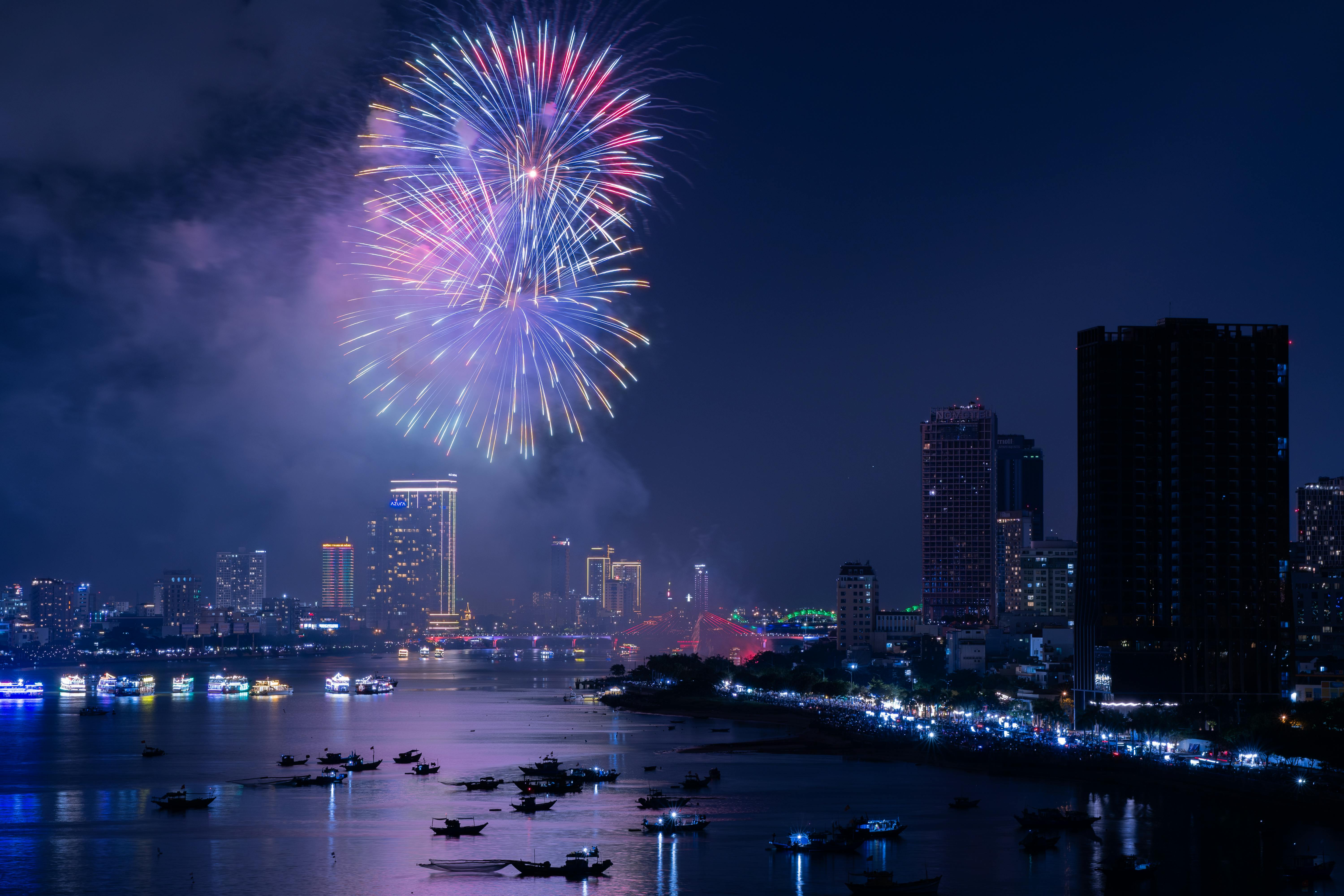 Hanoi night fireworks city view