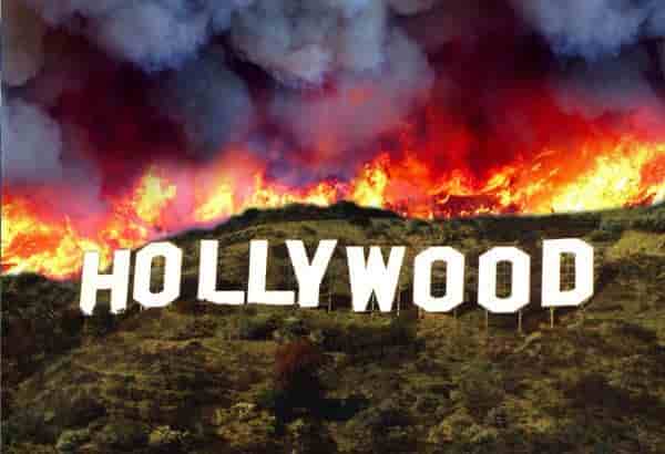Hollywood sign burning