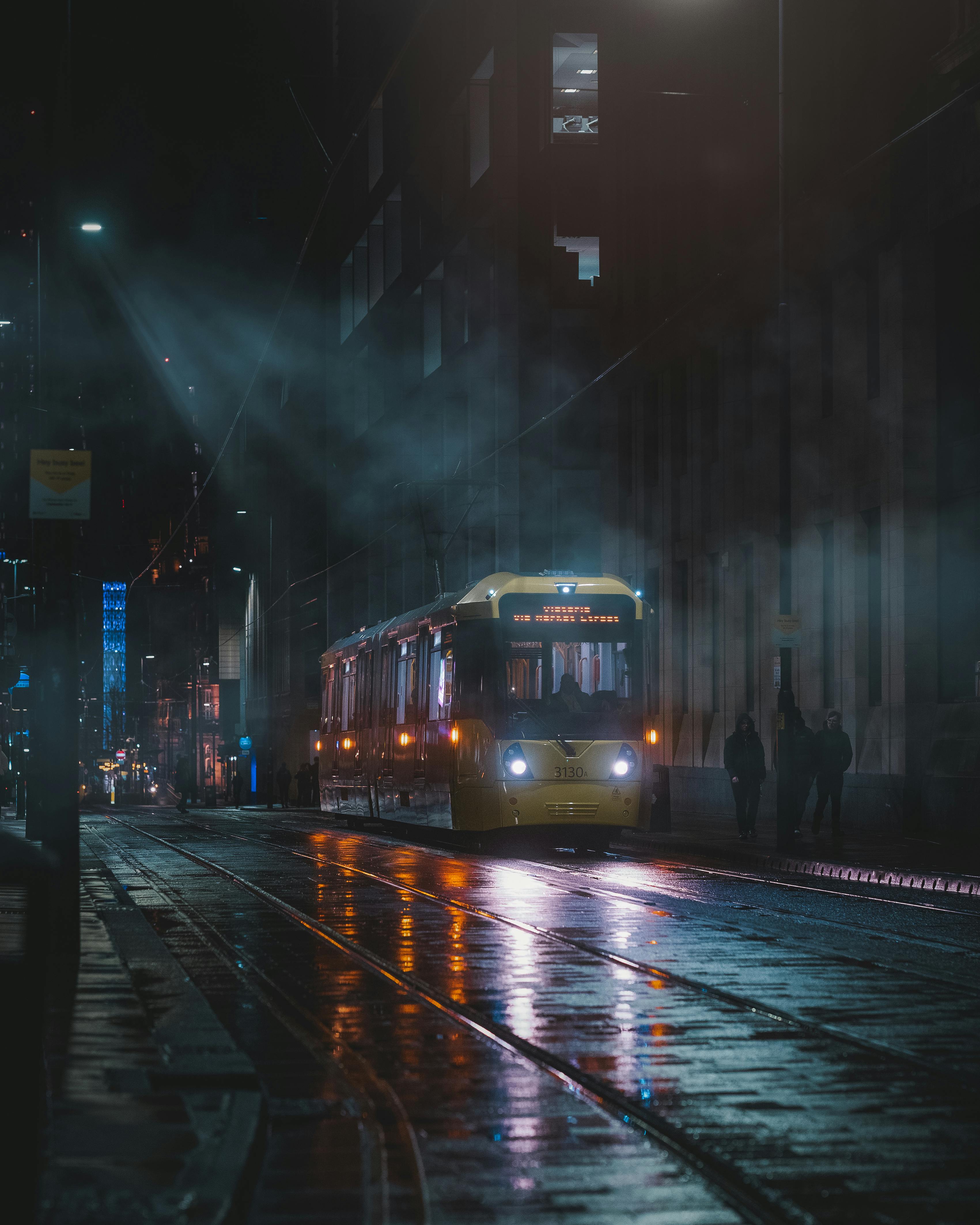 Manchester street at day, with a buss in background