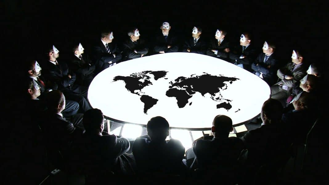 People with masks sitting around the world like rulers