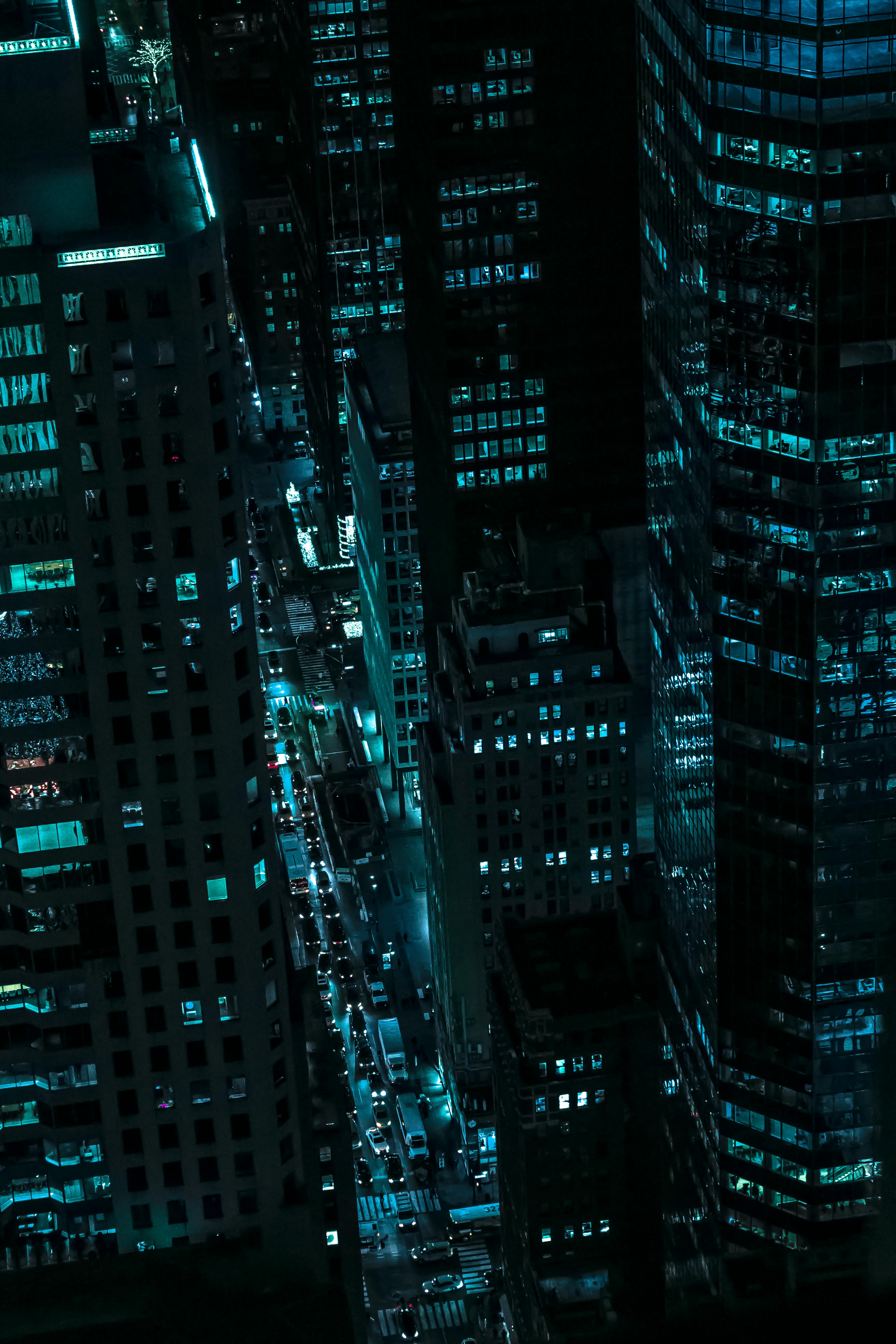 New York city buildings at night